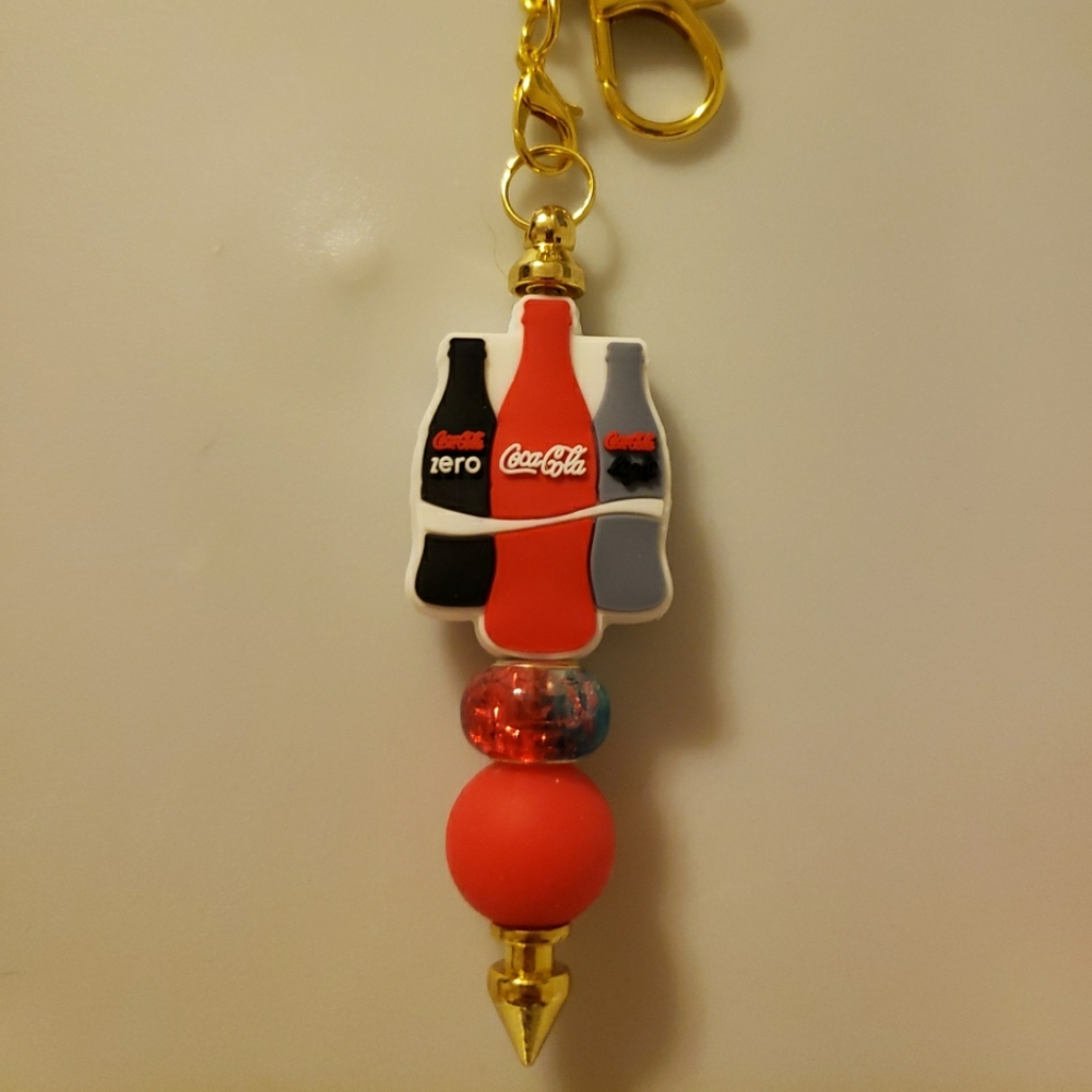 New Handmade Coca Cola Focal Bead Beaded Keychain